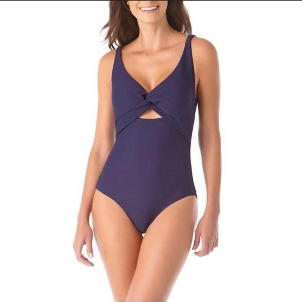 Firpearl Navy One Piece Swimsuit knot front NWT